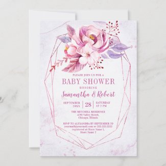 Purple and Pink Floral Baby Shower Invite