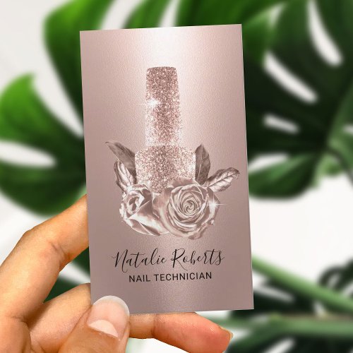 Rose Gold Floral Polish Bottle Nail Manicurist Business Card