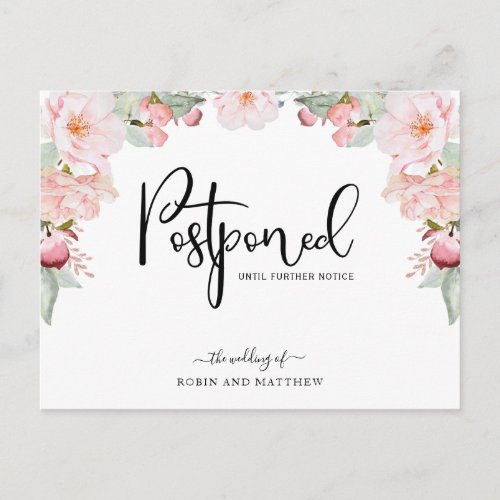 Rose Gold Floral Postponement Wedding Announcement Postcard