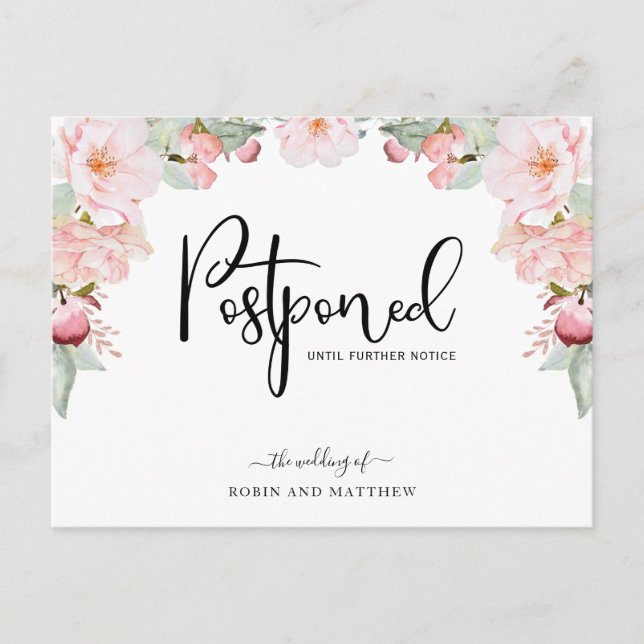 Rose Gold Floral Postponement Wedding Announcement Postcard (Front)