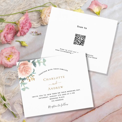 Rose gold floral QR RSVP details budget wedding