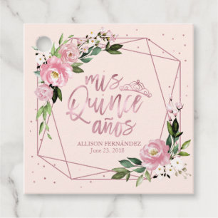Rose Gold Floral Quinceanera Favor Tags