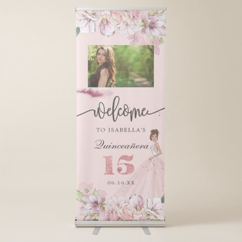 Rose Gold Floral Quinceaera Welcome Banner