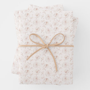 Rose Gold Floral Rose Flowers Pattern Wrapping Paper Sheets