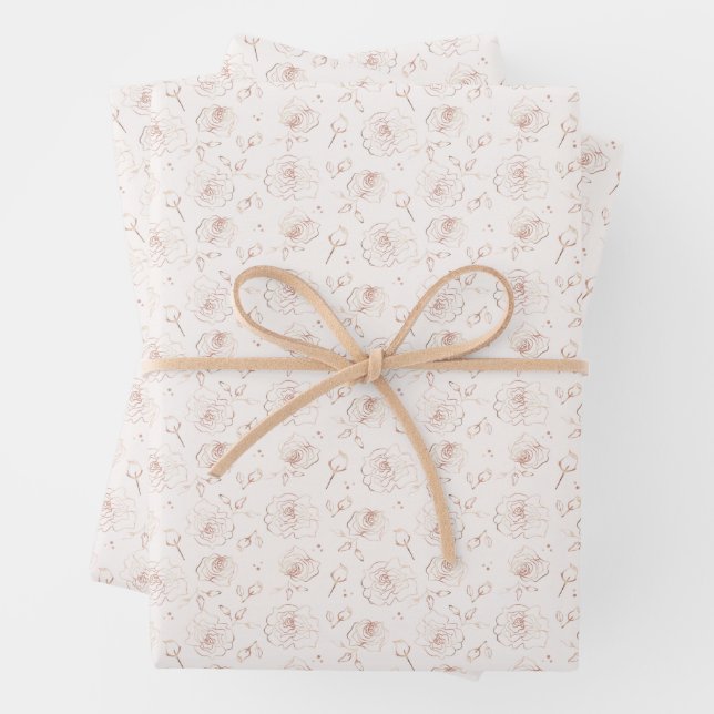Rose Gold Floral Rose Flowers Pattern Wrapping Paper Sheets (In situ)