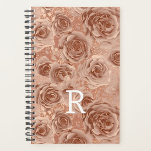 Rose Gold Floral Rose metallic Monogram Planner