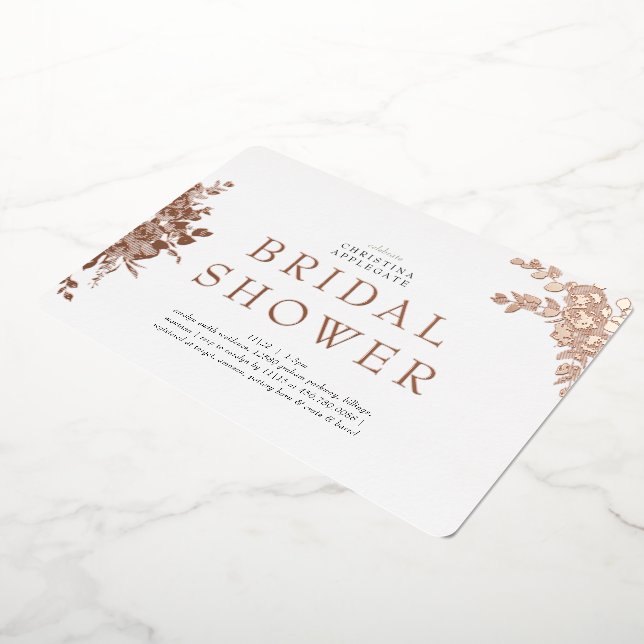 Rose Gold Floral Rounded Bridal Shower Foil Invitation (Rotated)