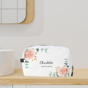 Rose gold floral sage green bridesmaid dopp kit