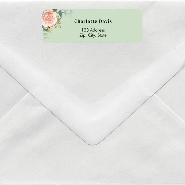 Sage Label Rose gold floral sage green return address label | Zazzle