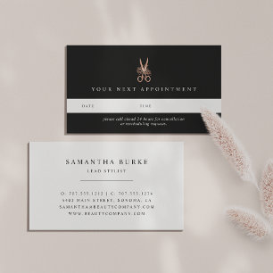 Rose Gold Floral Scissors Hair Salon Appointment Card