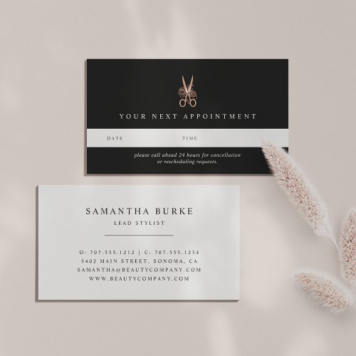 Rose Gold Floral Scissors  Hair Salon Appointment Card