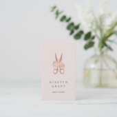 Rose Gold Floral Scissors Logo Hairstylist Business Card (Standing Front)