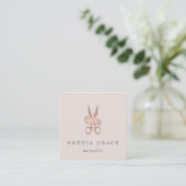 Rose Gold Floral Scissors Logo Hairstylist Square Business Card (Standing Front)