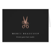 Rose Gold Floral Scissors Logo Note Cards (Front Horizontal)