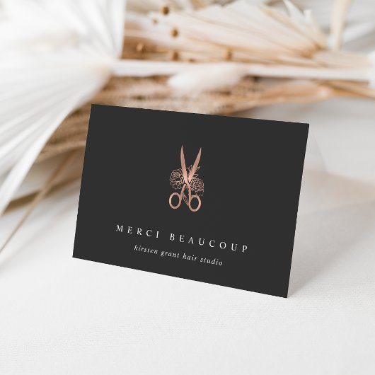 Rose Gold Floral Scissors Logo Note Cards