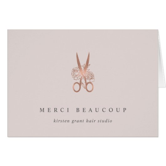 Rose Gold Floral Scissors Logo Note Cards (Front Horizontal)