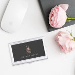 Rose Gold Floral Scissors Personalized Hairstylist Business Card Case<br><div class="desc">Elegant business card holder for hairstylists or salon owners features your name and/or business name in classic white lettering on a charcoal gray background adorned with a pair of floral-embellished scissors in faux rose gold foil. Makes a beautiful personalized gift for a hairstylist or cosmetology school graduate.</div>