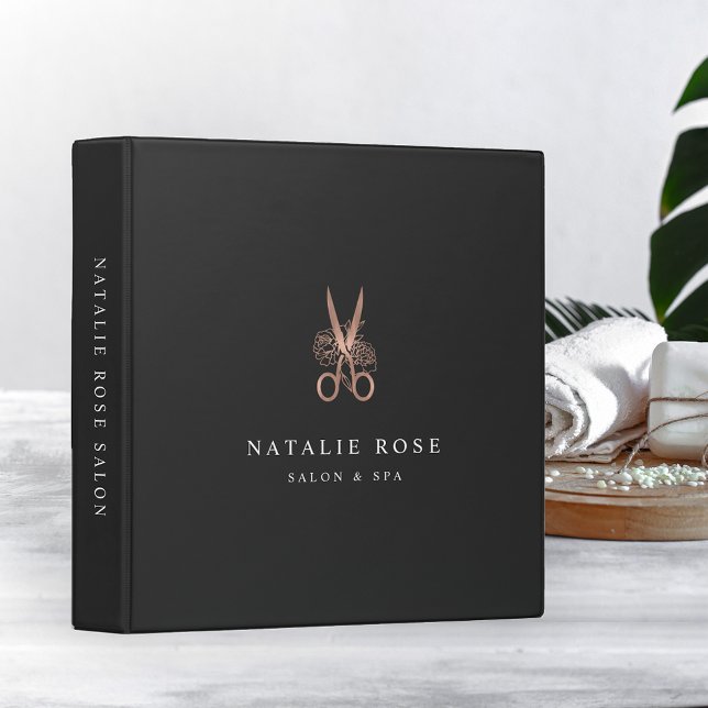 Rose Gold Floral Scissors Salon Logo 3 Ring Binder (Creator Uploaded)