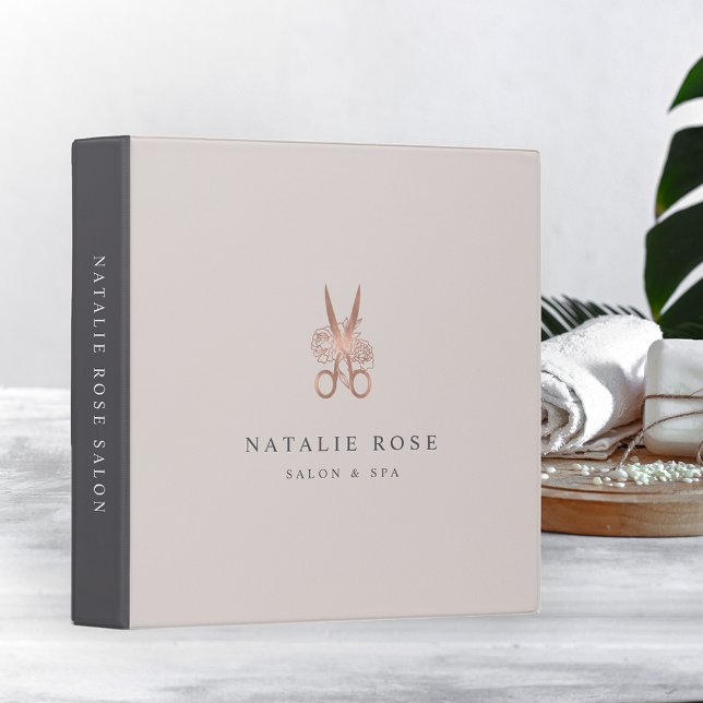 Rose Gold Floral Scissors Salon Logo 3 Ring Binder (Creator Uploaded)