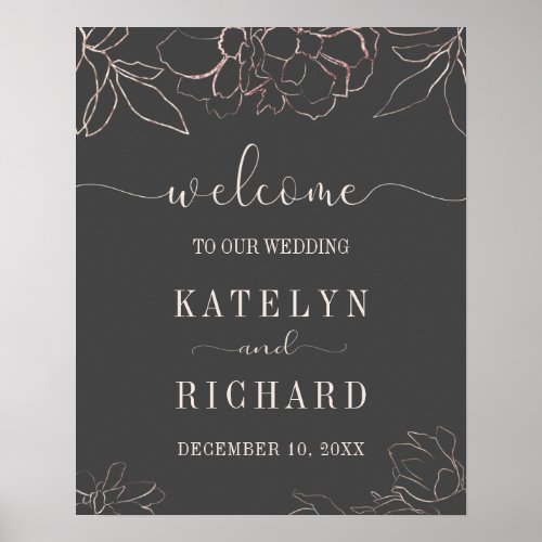 Rose gold floral silhouette floral Wedding Sign