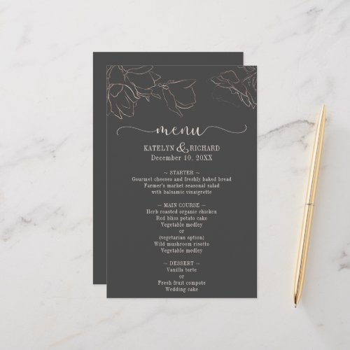 Rose gold floral silhouette Wedding Reception Menu