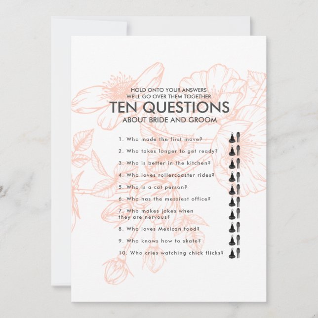 Rose Gold Floral Ten Questions Wedding Game (Front)