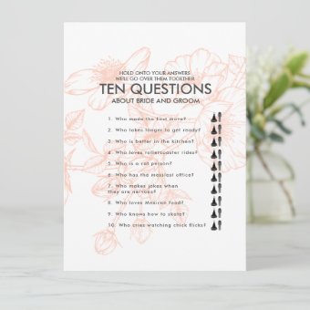 Rose Gold Floral Ten Questions Wedding Game Zazzle