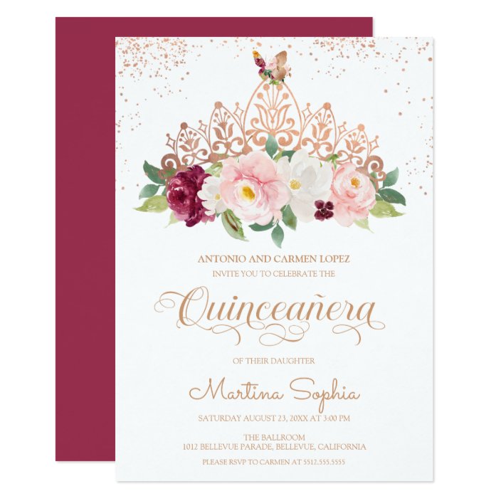 rose gold floral tiara butterfly quinceanera invitation zazzle com rose gold floral tiara butterfly quinceanera invitation zazzle com