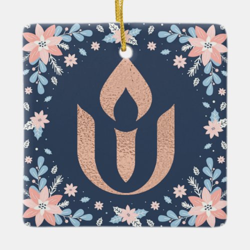 Rose gold floral Unitarian Universalism chalice  Ceramic Ornament