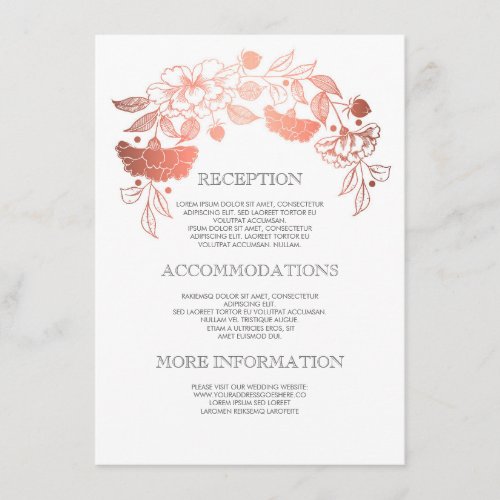 Rose Gold Floral Wedding Details - Information Enclosure Card - Vintage yet modern rose gold floral wreath wedding insert with directions, accommodations and other information for your wedding guests