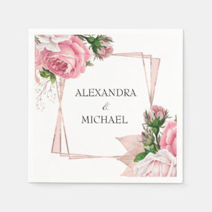 Rose Gold Floral Wedding Elegant Pink Geometric Napkins