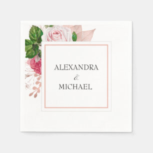 Rose Gold Floral Wedding Elegant Pink Green Napkins
