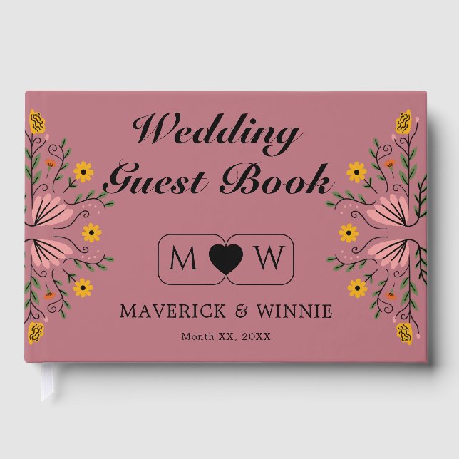 Rose Gold Floral Wedding Guest Book (Front)