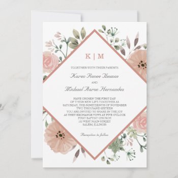 Rose Gold Floral Wedding Invitation by goskell at Zazzle