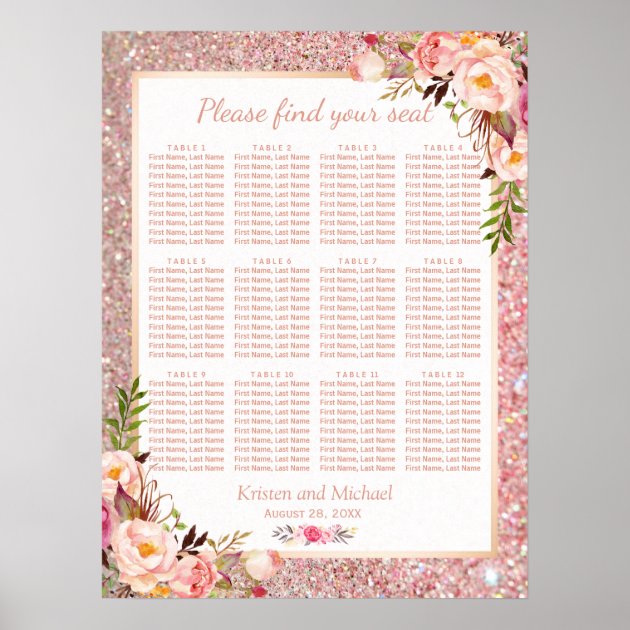 Rose Gold Floral Wedding Seating Plan Chart