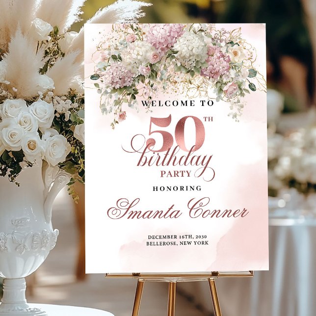 Rose Gold Floral Welcome Sign for 50th Birthday (Rose Gold Floral Welcome Sign for 50th Birthday)