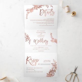 Rustic Rose Gold Wedding Invitations with RSVP - All In One Invites