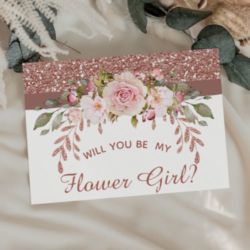 Rose Gold Floral Will You Be My Flower Girl Card