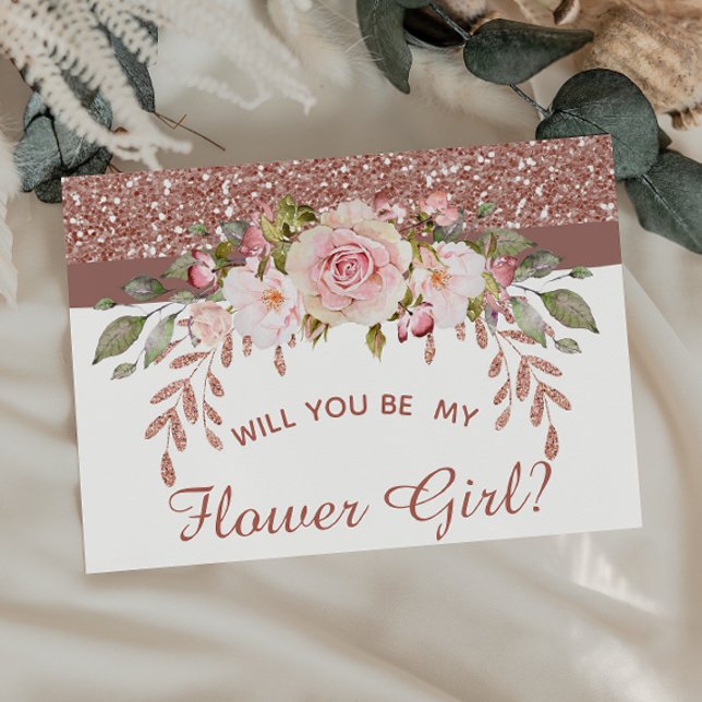 Rose Gold Floral Will You Be My Flower Girl Card (Creator Uploaded)