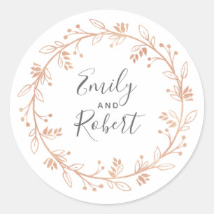 Rose Gold Floral Wreath Modern Wedding Classic Round Sticker