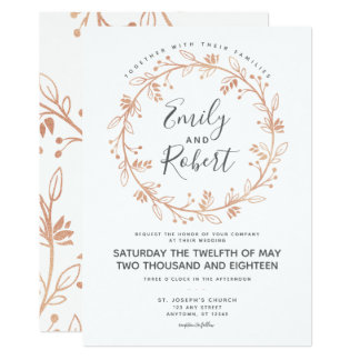 Rose Gold Floral Wreath Modern Wedding Invitation