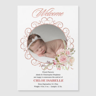 Rose Gold Floral Wreath Photo Birth Announcement