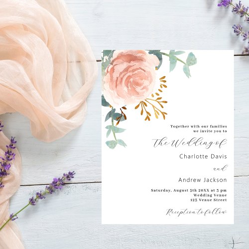 Rose gold florals budget wedding invitation