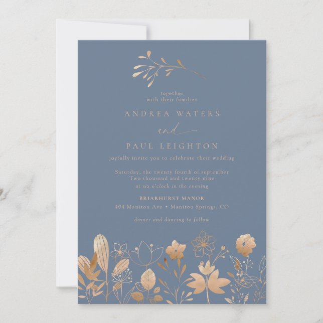 Rose Gold Florals | Elegant Boho Flower Wedding Invitation (Front)