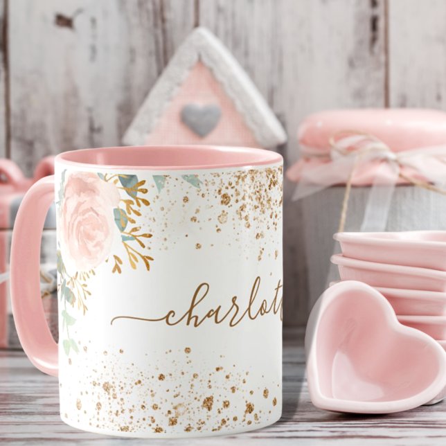 Rose gold florals eucalyptus goldname mug (Creator Uploaded)