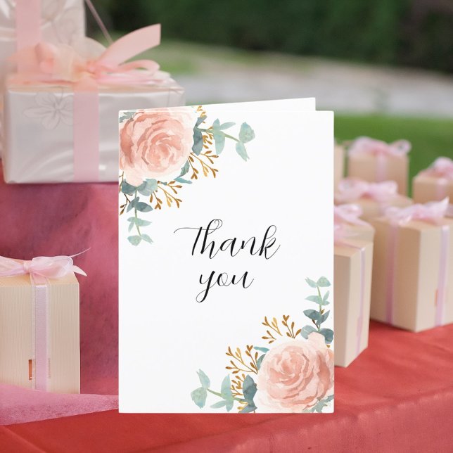 Rose gold florals eucalyptus photo birthday thank you card (Creator Uploaded)