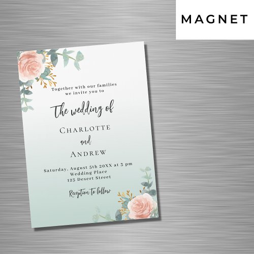 Rose gold florals green luxury wedding magnetic invitation