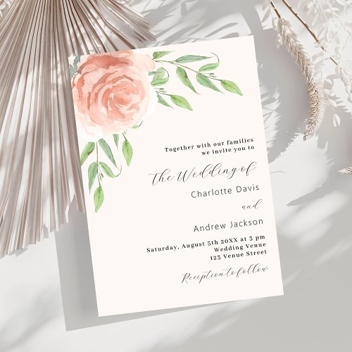 Rose gold florals greenery luxury wedding invitation