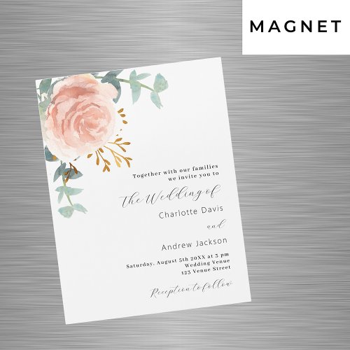 Rose gold florals greenery luxury wedding magnetic invitation