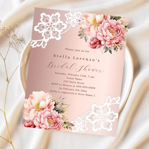 Rose gold florals lace Bridal Shower invitation
